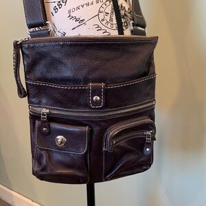 Roots Canada Venetian Village Brown Leather Crossbody Bag Purse